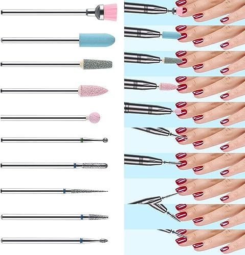 NAILWIND Nail Drill Bits Set Cuticle Tools, 10Pcs Electric Nail Drill Bits Kit 3/32",Nail Drill Machine for Nail Bits, Nail Polishing Clear and Care - Image 4