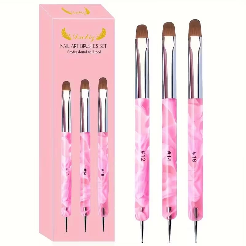 NAILWIND 3 Pcs Double Ended Liner Brush for Nails Gel French Manicure Brush Nail Dotting Tool Professional Manicure Tool for Manicure Cuticle Clean Up Nail Art Design 12#, 14#, 16#