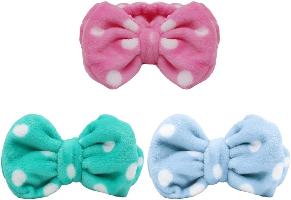 COSLUXE Makeup Headband, Spa Head bands Facial Spa Makeup Cleansing Cute Bow Velvet Elastic Headband for Girls women Multicolored Pack of 2 - Image 4
