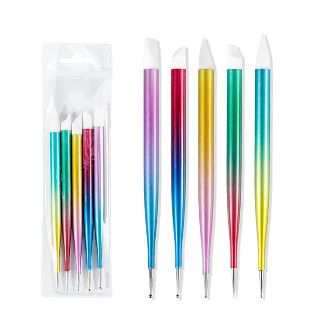 NAILWIND Double Heads Nail Art Pens Silicone Sculpture Pens Nail Dual Head UV Gel Carving Pen, Nail Silicone Brushes Set ,Pottery Clay Sculpting Tools Modeling Painting Drawing Tool DIY Art Craft Rainbow Colors, 5 pcs - Image 2