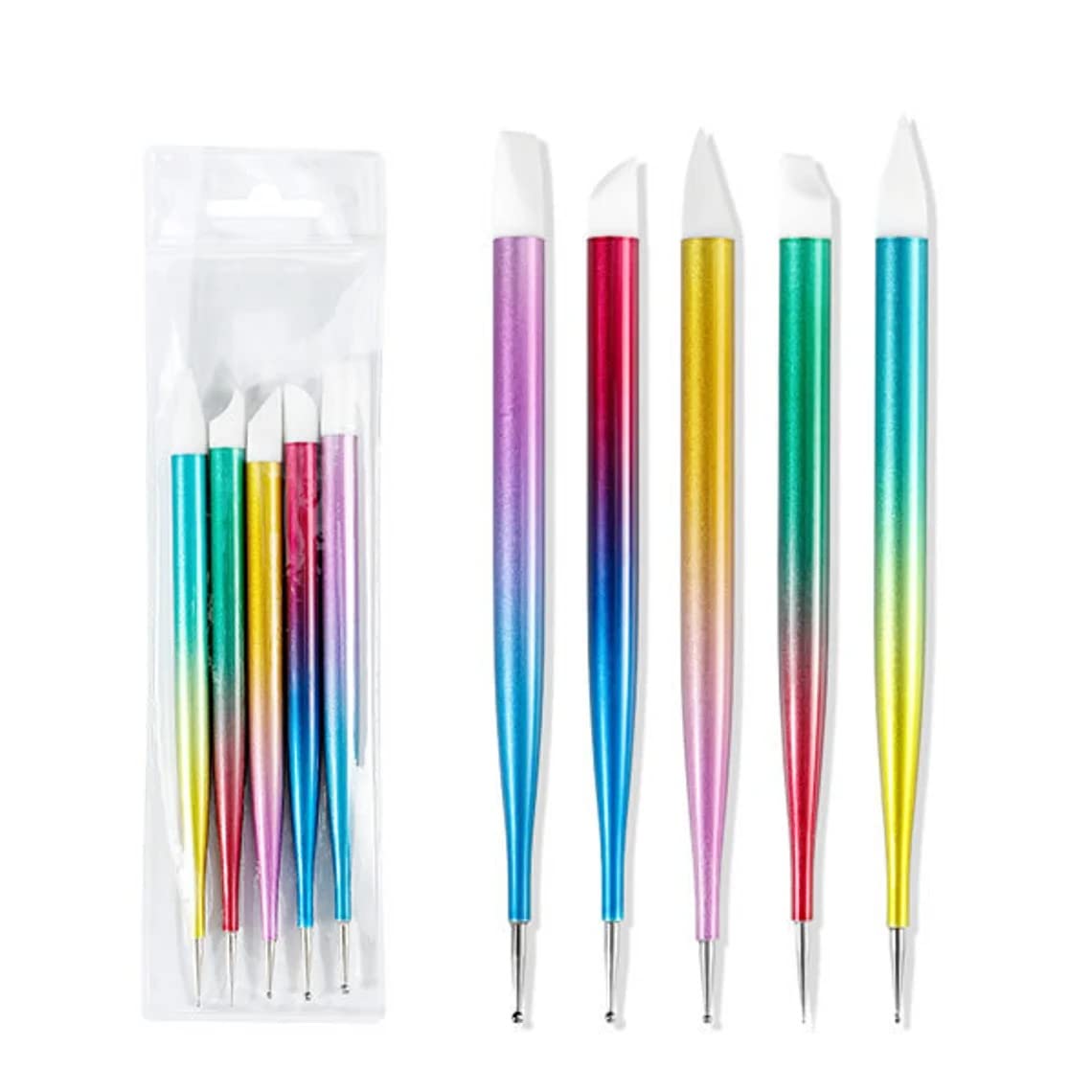 NAILWIND Double Heads Nail Art Pens Silicone Sculpture Pens Nail Dual Head UV Gel Carving Pen, Nail Silicone Brushes Set ,Pottery Clay Sculpting Tools Modeling Painting Drawing Tool DIY Art Craft Rainbow Colors, 5 pcs - Image 2