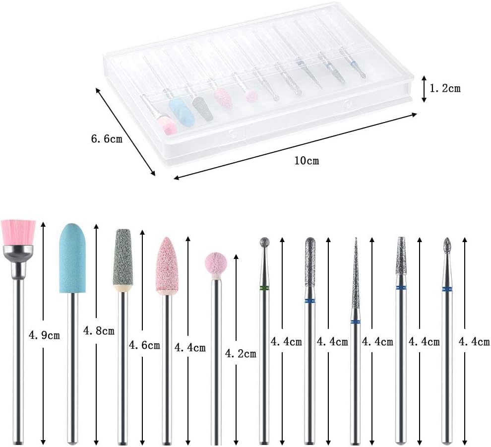 NAILWIND Nail Drill Bits Set Cuticle Tools, 10Pcs Electric Nail Drill Bits Kit 3/32",Nail Drill Machine for Nail Bits, Nail Polishing Clear and Care - Image 7