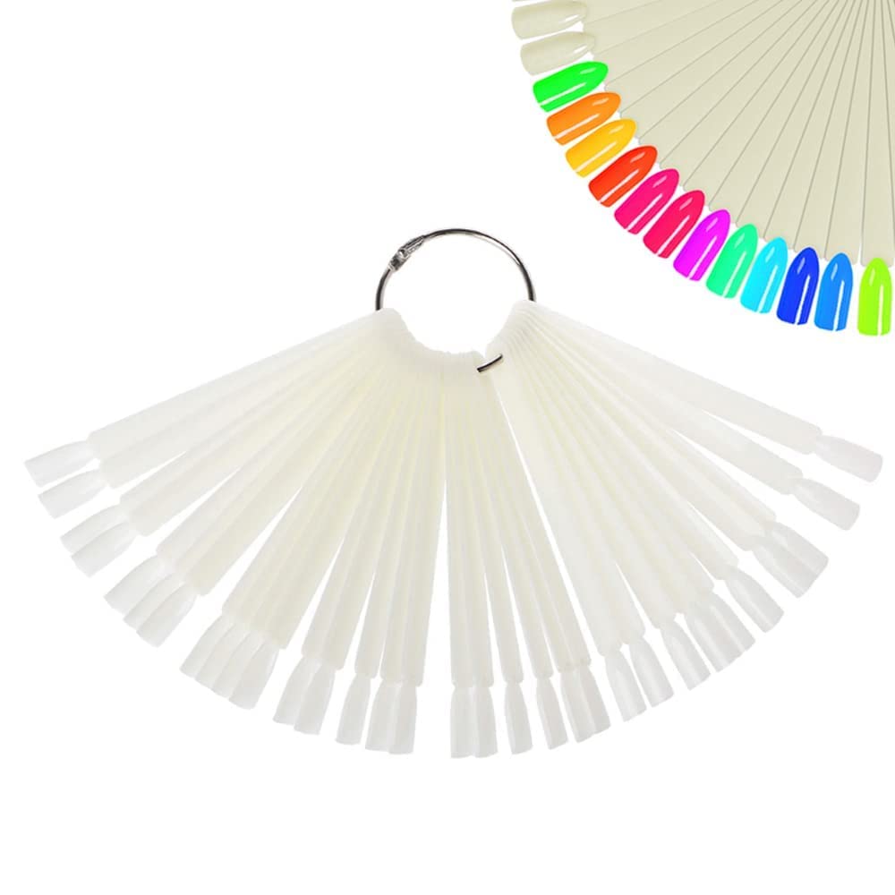 COSLUXE Fan-shaped Nail Art Tips Display Polish Board Display Practice Sticks Tool with Metal Screw Split Ring Holder (Natural, 100 pcs set) - Image 2