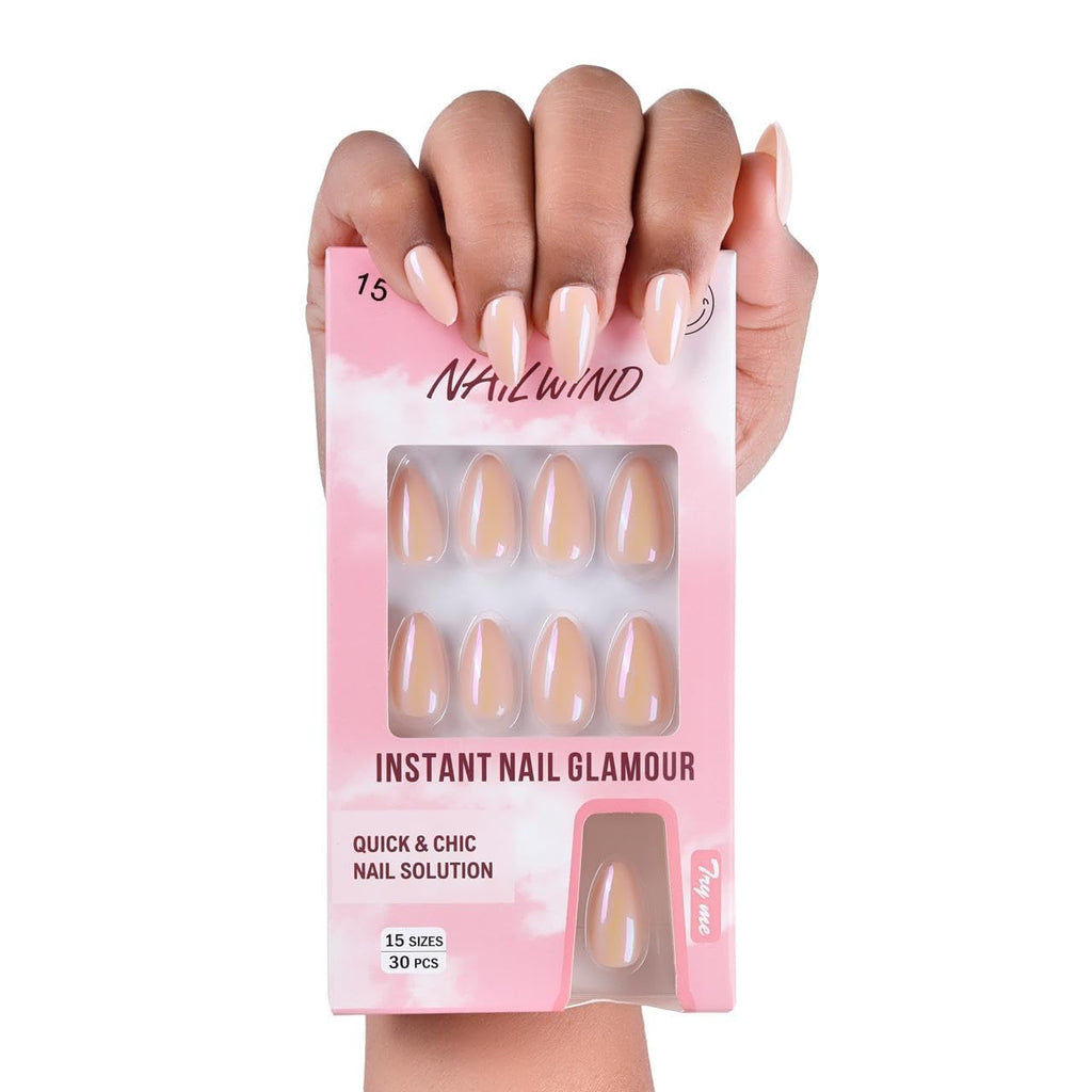 NAILWIND 30Pcs Short Almond chrome & Cat eye Nails, Press On Nails, Soft Gel Mirror Designs Glossy Nail's with Nail Glue, Reusable Glue On in 15 Sizes - 30PCS Stick On Nail Kit, Ac