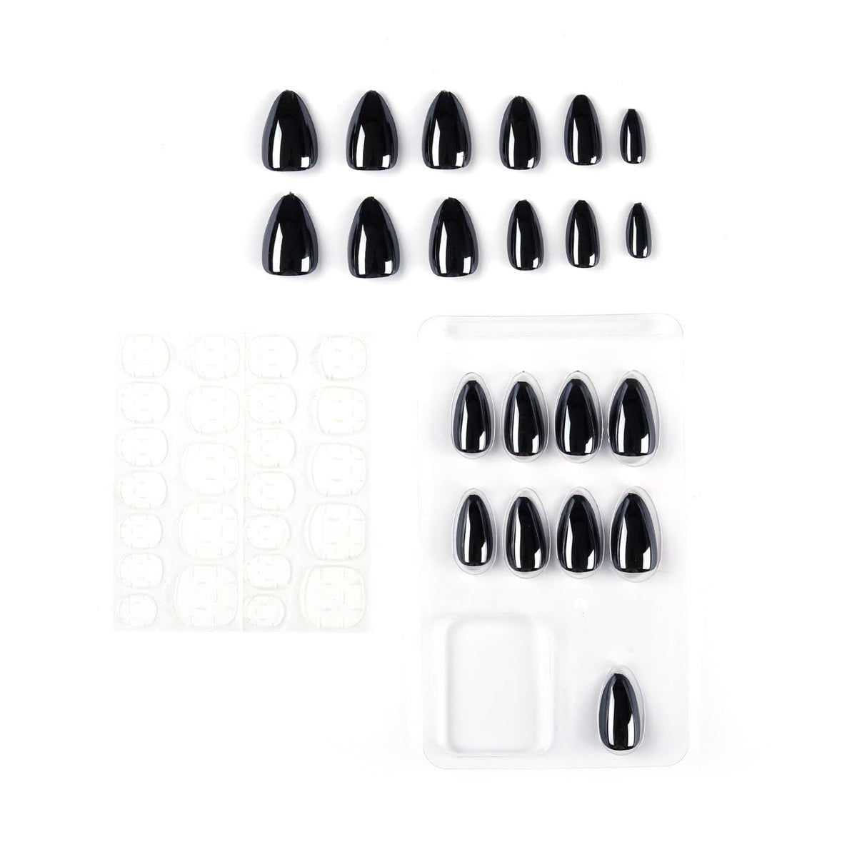NAILWIND 30Pcs Short Almond chrome & Cat eye Nails, Press On Nails, Soft Gel Mirror Designs Glossy Nail's with Nail Glue, Reusable Glue On in 15 Sizes - 30PCS Stick On Nail Kit, Acrylic Nail for Women 14 - Black - Image 4
