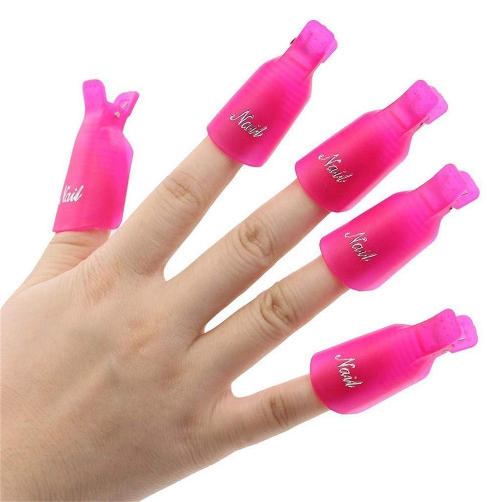 NAILWIND Nail Polish Remover Clips 10Pcs Professional Plastic Acrylic Nail Art Polish Remover Clips UV Gel Wrap Cleaner Soak Off Cap Clip - PINK