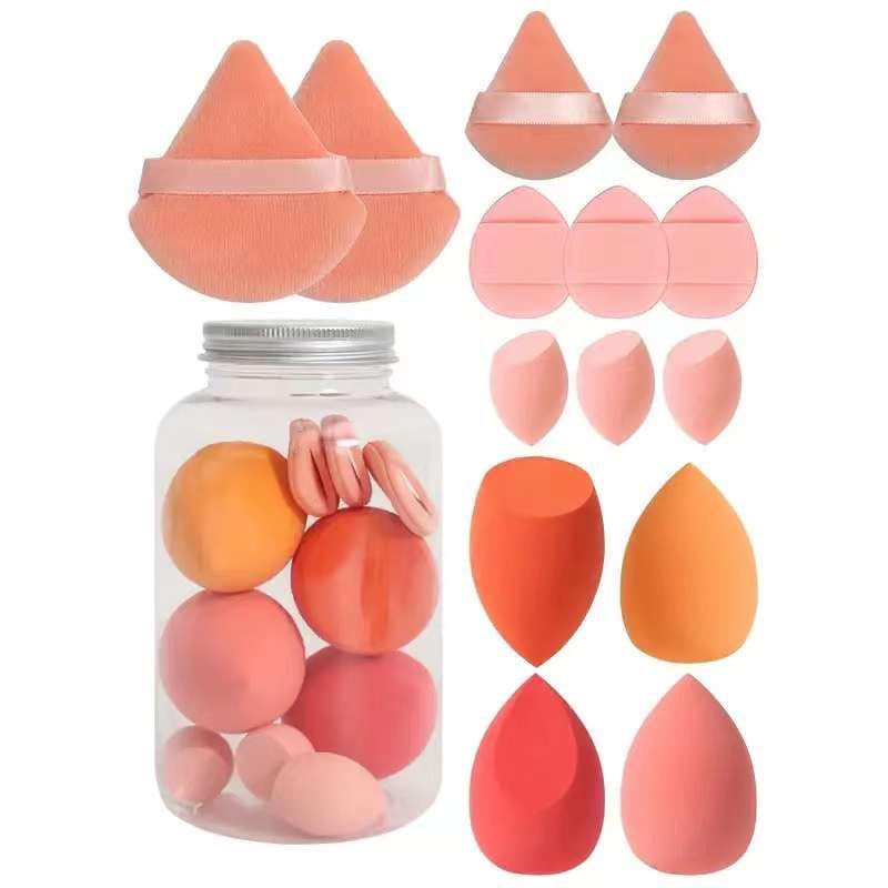 My Colors 12 Pcs Makeup Sponges Set With Storage Jar, 4 Beauty Blender Sponge, 3 Mini Makeup Sponge & 2 Triangle Puff Set, 3 Finger Puff Makeup Sponges for Foundation, Liquid, Cream, Powder, Multicolor Makeup Sponge Set for All types Of Skin - Image 4