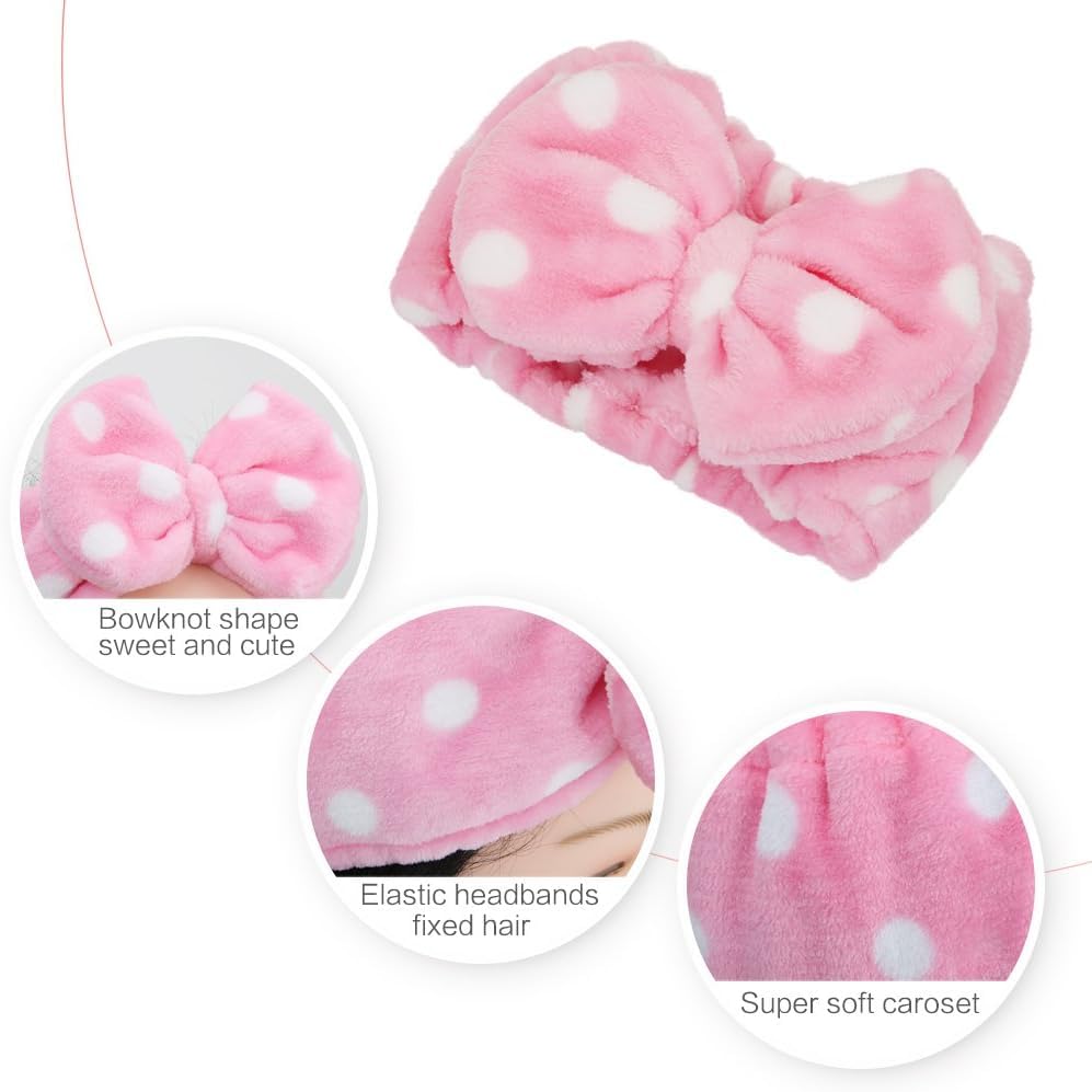 COSLUXE Makeup Headband, Spa Head bands Facial Spa Makeup Cleansing Cute Bow Velvet Elastic Headband for Girls women Multicolored Pack of 2 - Image 5