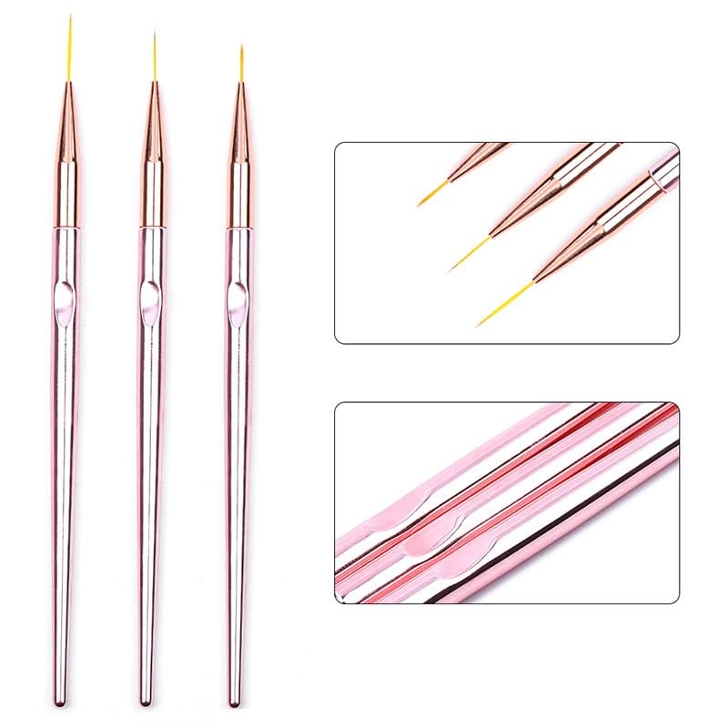 NAILWIND 3PCS Rose Gold Nail Liner Brush Nail Design Brushes Thin Nail Art Brush Liner Brush for Nail Paint Brushes for Acrylic Nail Polish UV Gel (7/9/11mm) - Image 2