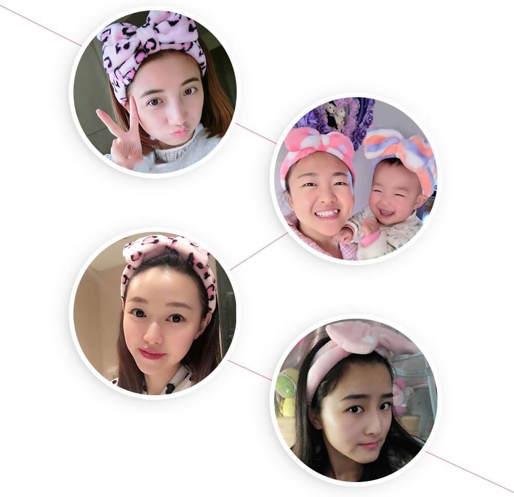 COSLUXE Makeup Headband, Spa Head bands Facial Spa Makeup Cleansing Cute Bow Velvet Elastic Headband for Girls women Multicolored Pack of 2 - Image 3