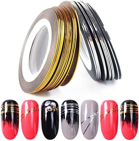 NAILWIND Nail Art Tip Sticker, Nail Art Tape Line, Nail Striping Tape Line, Foil Nail Tape for Nails Art Decoration Sticker (10 PCS, Gold)