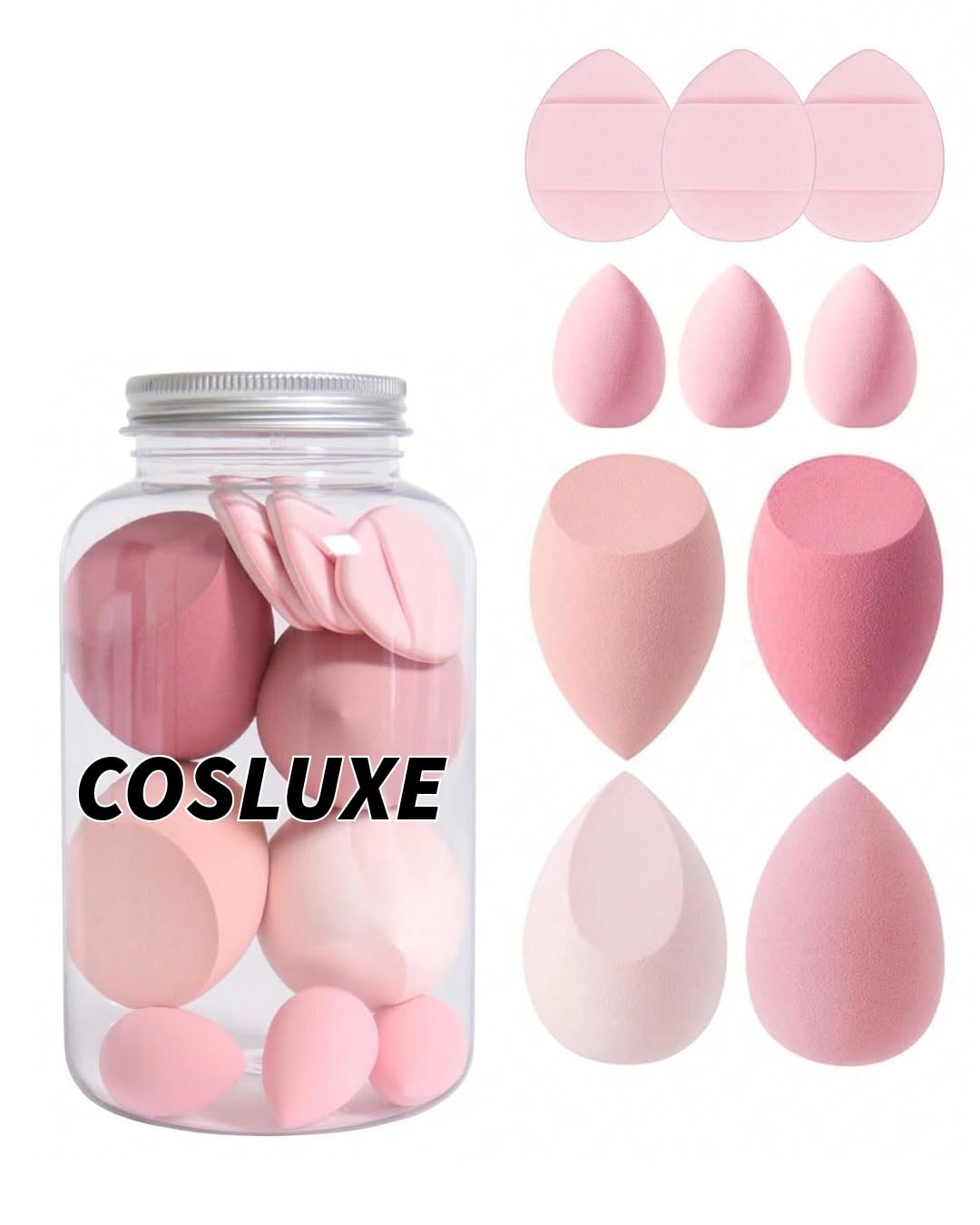 COSLUXE 10Pcs Makeup Sponges Set With Storage Case, Including 4 Blenders, 3 Mini Beauty Blenders, 3 Mini Finger Cushions For Liquid, Cream & Powder, Multicolor Makeup Sponge Set for All types Of Skin - Image 2