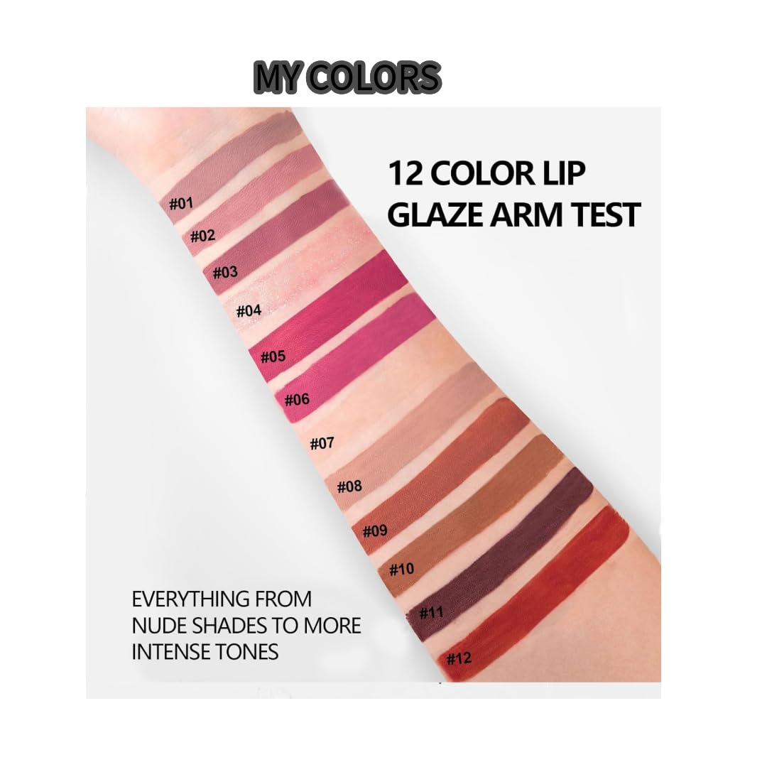My Colors Matte Liquid Lipstick Set,12 Colors Highly Pigmented Super Stay Liquid Velvet Lipstick, Waterproof Long Lasting Lip Gloss Set, for Women Girl 2ml x 12 - Image 3