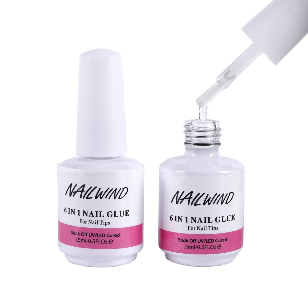 NAILWIND Gel Nail Glue, 6 in 1 UV Gel Glue for Nail Tips Need UV Light, Strong Adhesive for Press on Nails Acrylic Tips for Nail Art Design 15ml - Image 2