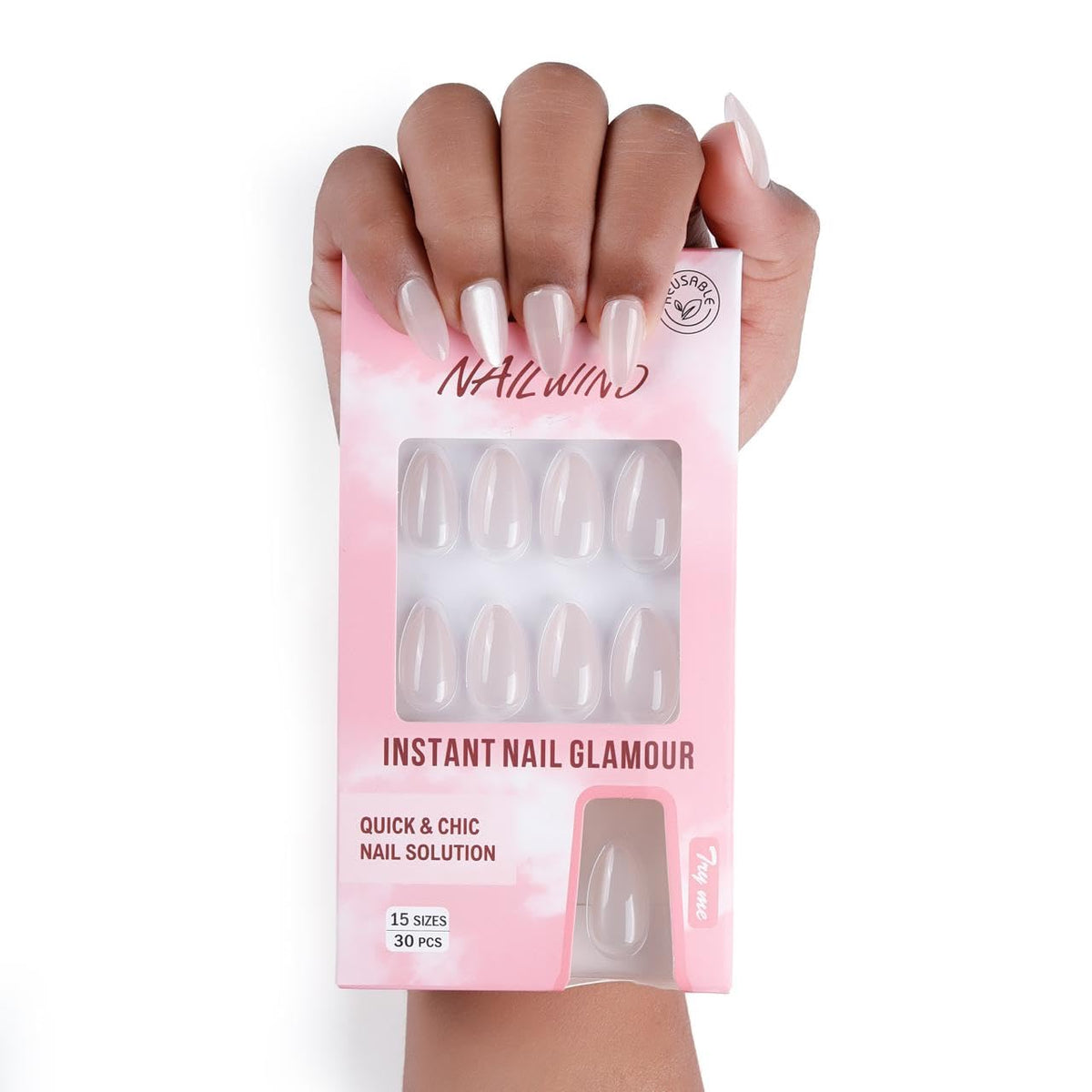 NAILWIND 30Pcs Short Almond chrome & Cat eye Nails, Press On Nails, Soft Gel Mirror Designs Glossy Nail's with Nail Glue, Reusable Glue On in 15 Sizes - 30PCS Stick On Nail Kit, Ac