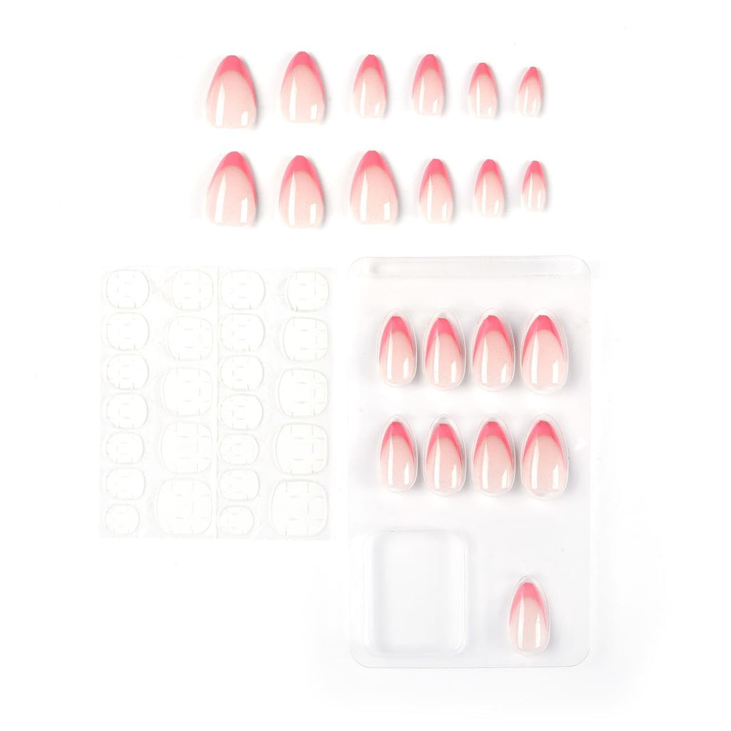 NAILWIND French Tip Press On Nails Almond - Chrome Hot Pink Press On Nail Short, Stick On Nails for Women, Glue On Nail with in 16 Sizes - 30 Soft Gel Fake nail on Kit, for Women Girls 21 - Light Pink, - Image 3