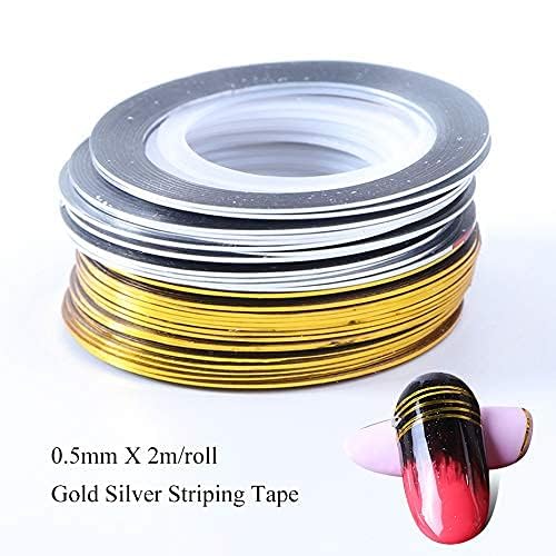 NAILWIND Nail Art Tip Sticker and Tape Line, Foil Striping Tape for Decoration (10 PCS, Gold - Silver) - Image 5