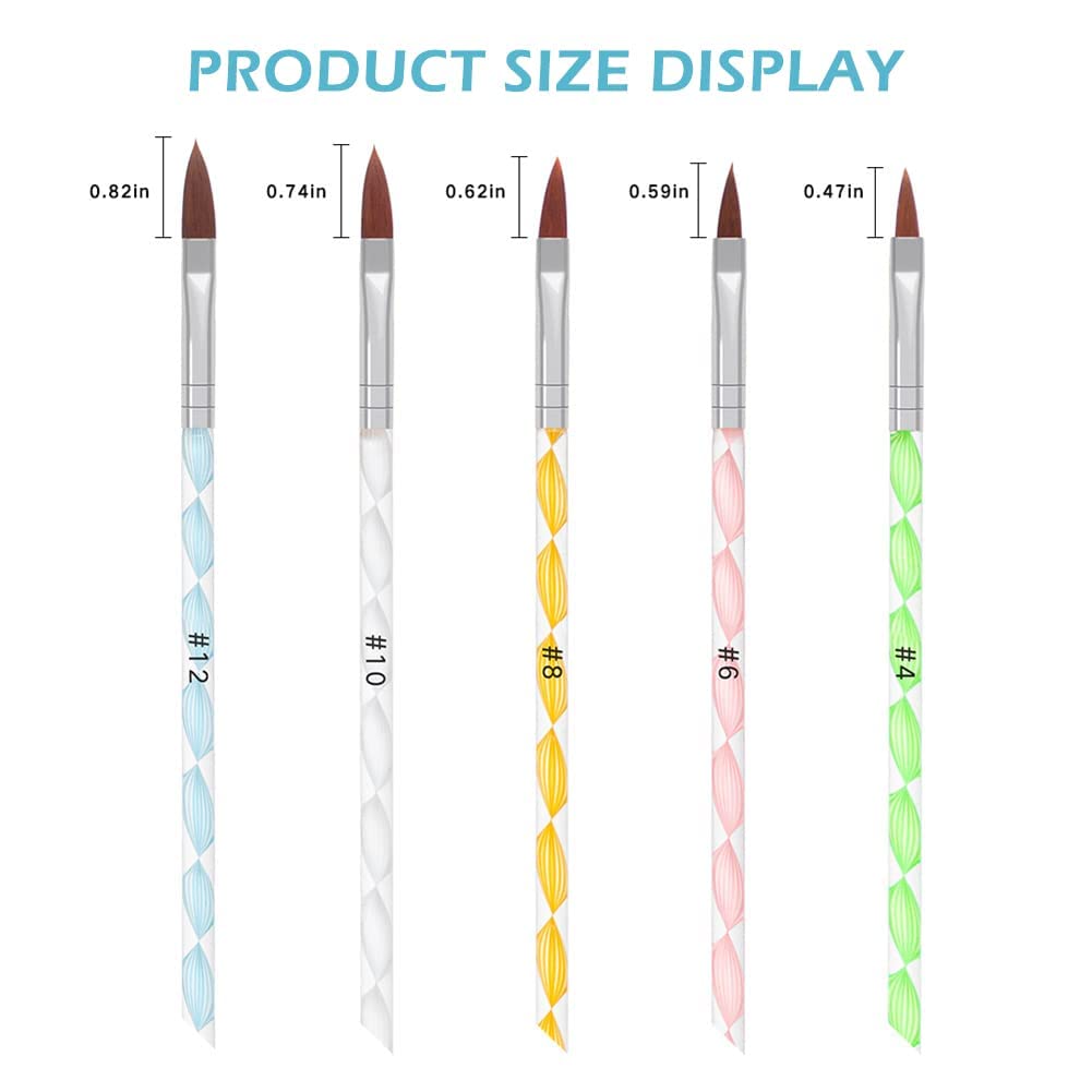 NAILWIND Acrylic Nail Brush Set for Acrylic Powder, Poly Extension Gel Brush, Nail Art Tips Builder Brush, for Acrylic Application UV Gel Brushe with Glitter Handle For Nail Art, (SET - B) - Image 7