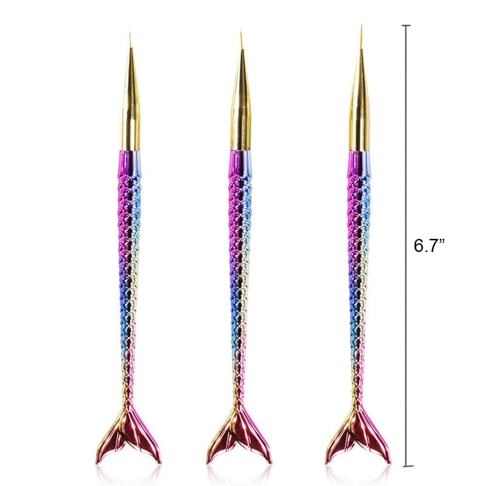 MY COLORS 3Pcs/Set Nail Art Detail Brush Set Fine Line Painting Pens With Mermaid Color Fish Shape Handle 3 Size Nail Art Liner And Striping Brushes Kit - Image 7