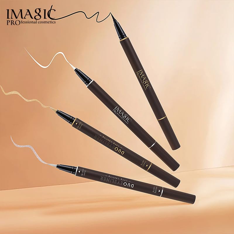 COSLUXE IMAGIC Long Lasting Double-ended Duo Eyeliner (01 - SILVER SHINE & WHITE MATTE) - Image 2