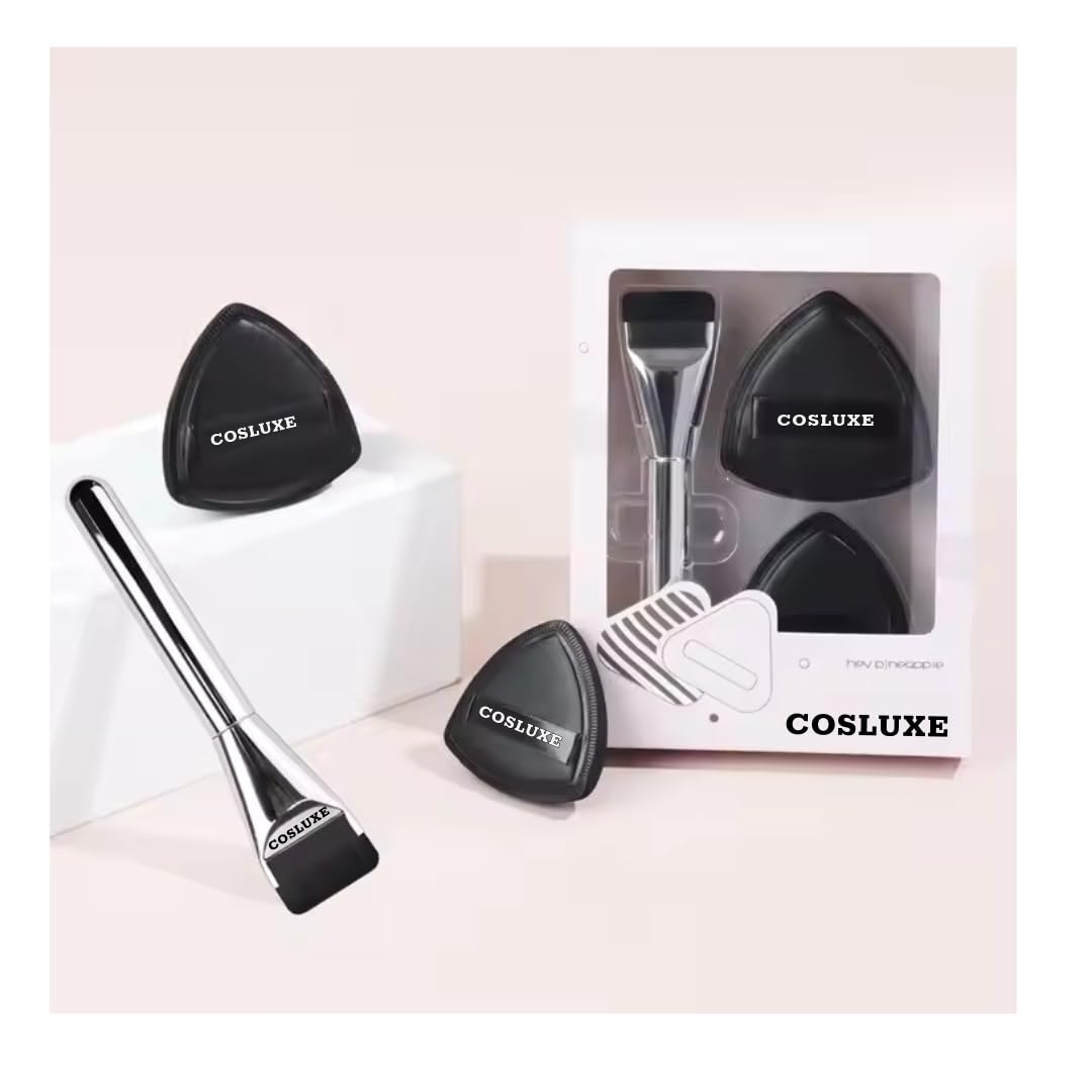 COSLUXE Flat Foundation Brush, 2 Pcs Triangle Makeup Powder Puff, 1 Pcs Flat Head Foundation Brush for Liquid Makeup, Foundations Brush Set for Liquid, Cream Foundation Concealer Brushes