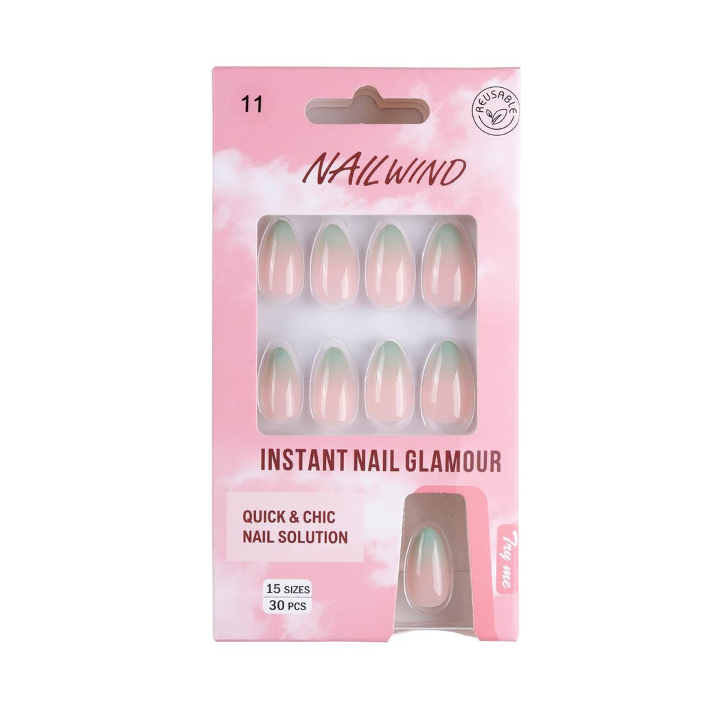 NAILWIND 30Pcs Short Almond Ombre Press On Nails & french Nail, Soft Gel Mirror Designs Glossy Ombre Nails with Nail Glue, Semi-Transparent Reusable Glue On in 15 Sizes - Acrylic Nail for Women 11 - Mint Green - Image 5
