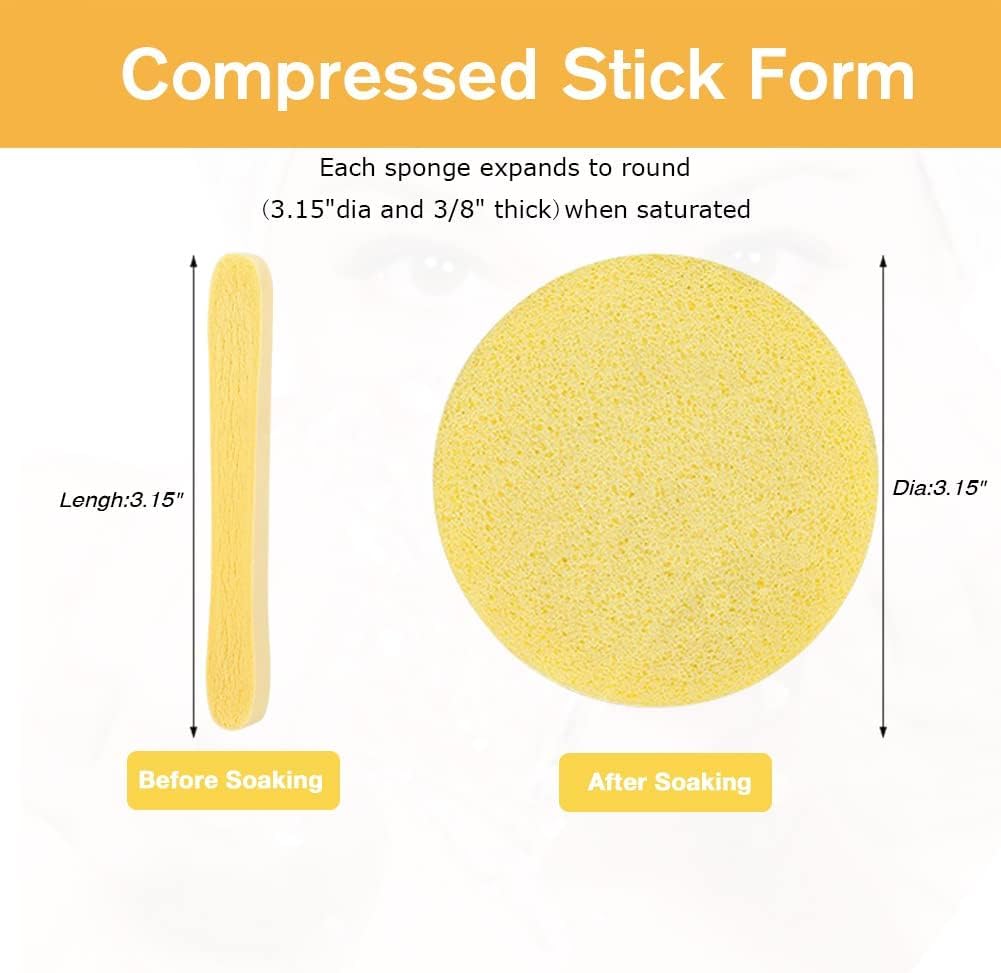 Cosluxe 24 Pcs Facial Sponge Compressed Face Cleansing, Facial Sponge Compressed Makeup Remover Cleaning Puff Pads Makeup Removal puff Pads Exfoliating Wash Round Face yellow - Image 3