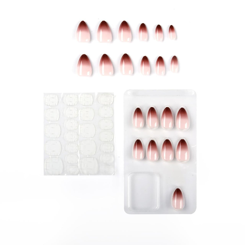 NAILWIND 30Pcs Short Almond Ombre Press On Nails & french Nail, Soft Gel Mirror Designs Glossy Ombre Nails with Nail Glue, Semi-Transparent Reusable Glue On in 15 Sizes - Acrylic Nail for Women 08 - Red Ombre - Image 4