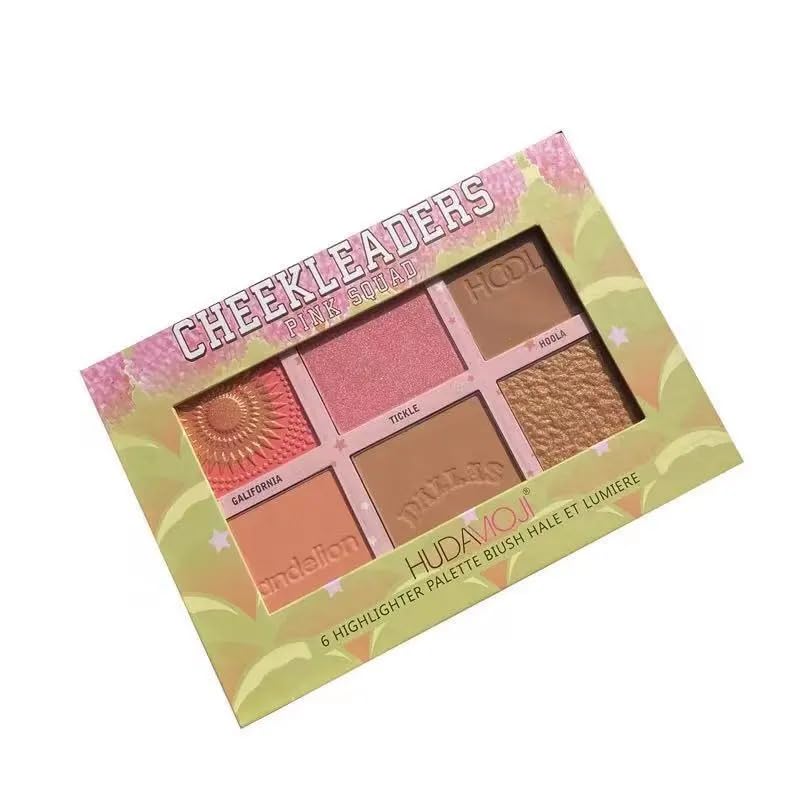 HUDAMOJI 6 Colors Highlighter Blush Makeup Palette, Bronzer Powder Matte Shimmer Metallic Finish,Face Blusher Contour Highlighter 34g (Pink Squad, 1 Pcs) - Image 4