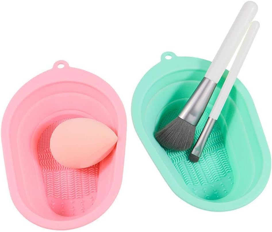 COSLUXE Makeup Brush Cleaning Mat Bowl, Soft and Durable Silicone Cosmetic Cleaner Pad, Foldable Portable Washing Tool Scrubber with 4 Textures - Multicolour Pack Of 1