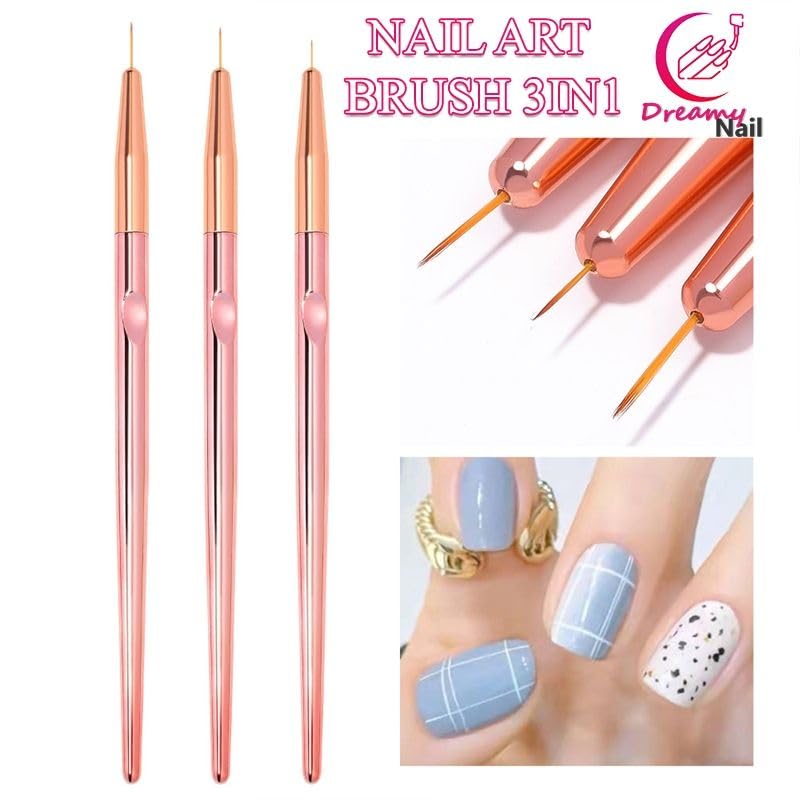 NAILWIND 3PCS Rose Gold Nail Liner Brush Nail Design Brushes Thin Nail Art Brush Liner Brush for Nail Paint Brushes for Acrylic Nail Polish UV Gel (7/9/11mm) - Image 3
