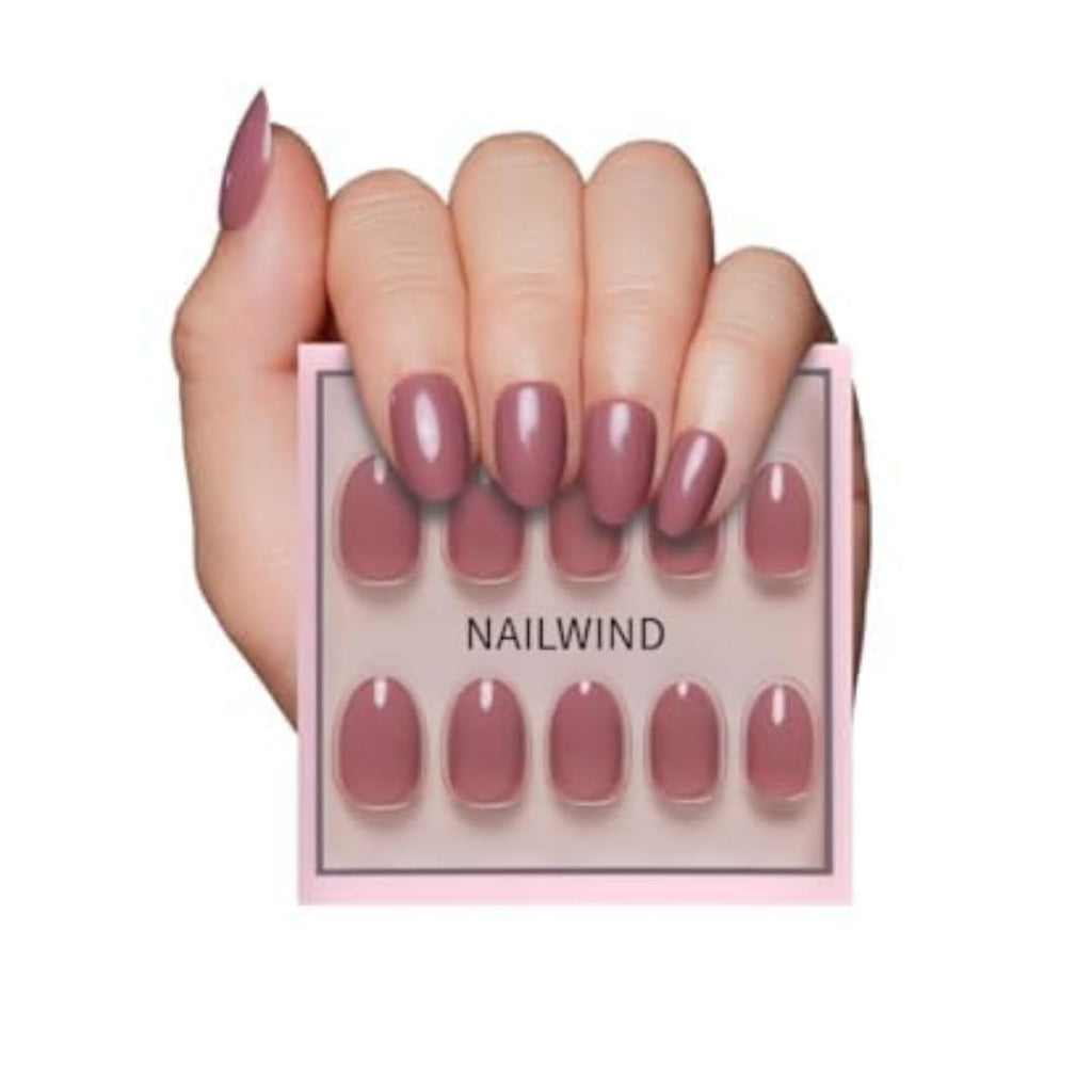 NAILWIND Press On Nails | Short Round Fake Nails, Reusable | 24 Pcs & 12 Sizes - Nail Kit | Nail Tips Natural Reusable Stick on Naill | False Nailway for Women Girls