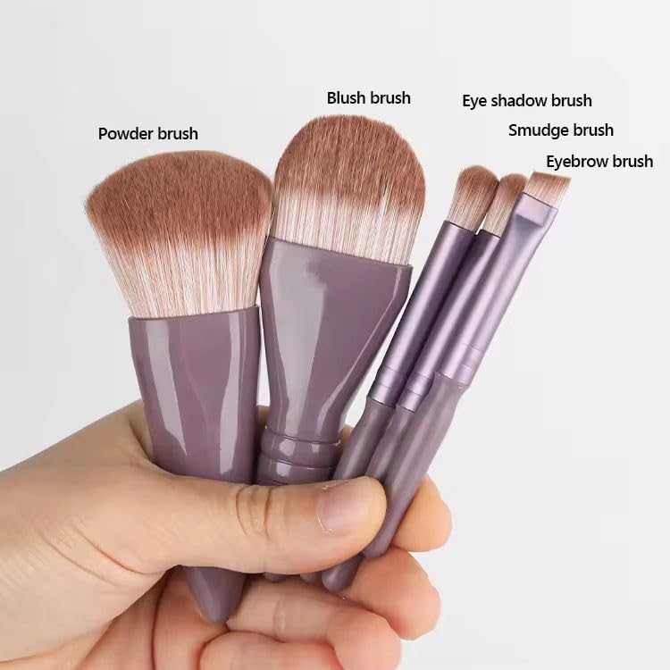 COSLUXE Portable Travel Makeup Brush Set, 5pcs Easy-taken Complete Function Cosmetic Brushes Kit with Case and Mirror - Face Make Up Brush - Multicolored - Image 2