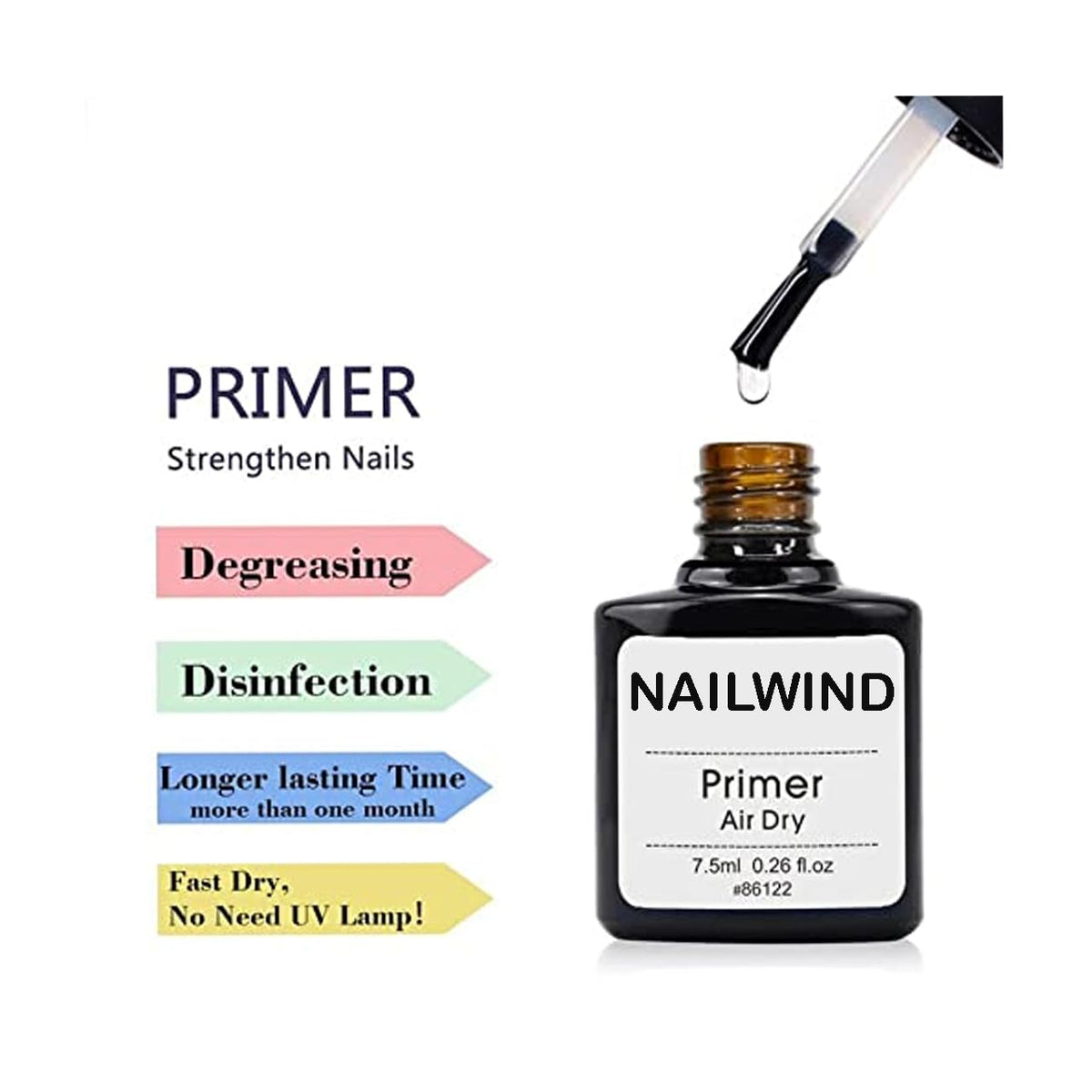 NAILWIND Nail Primer, Fast Air Dry, No Lift Prep for Gel and Acrylic Powder, Foundation for Long-lasting Nail Polish 7.5ml - Image 3