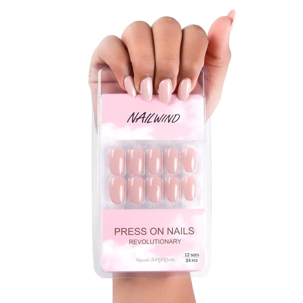 NAILWIND 24pcs Press on nails | Natural Short False Nails | Acrylic Full Cover Nails | Natural Fake Nails Delicate & Comfortable for Women and Girls (V-02)