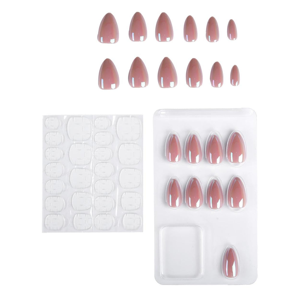 NAILWIND 30Pcs Short Almond chrome & Cat eye Nails, Press On Nails, Soft Gel Mirror Designs Glossy Nail's with Nail Glue, Reusable Glue On in 15 Sizes - 30PCS Stick On Nail Kit, Acrylic Nail for Women 04 - Glassy Nude - Image 4