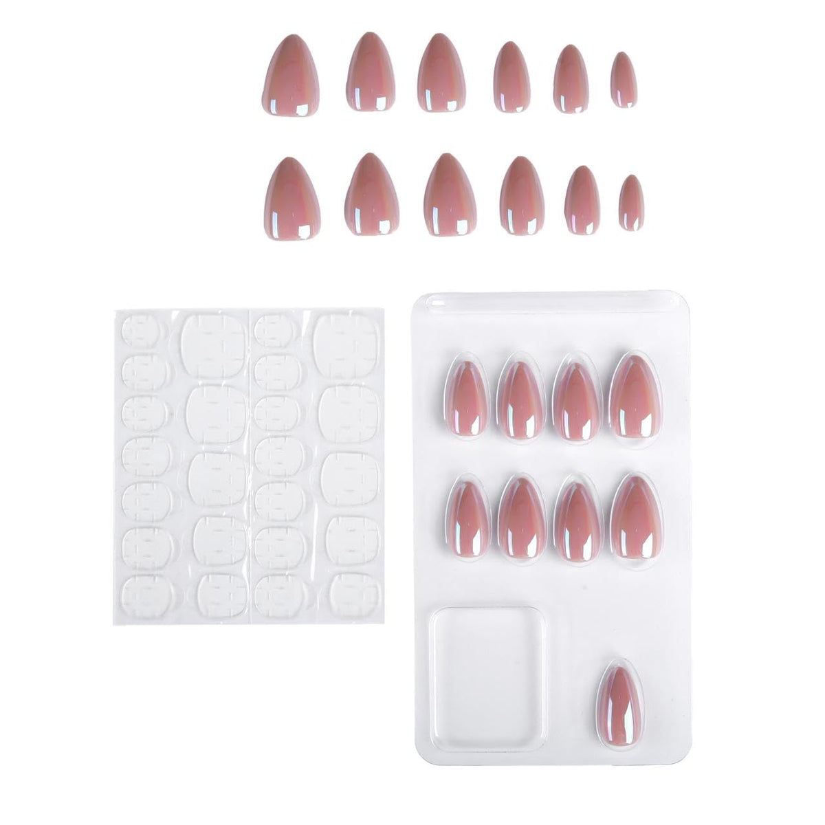 NAILWIND 30Pcs Short Almond chrome & Cat eye Nails, Press On Nails, Soft Gel Mirror Designs Glossy Nail's with Nail Glue, Reusable Glue On in 15 Sizes - 30PCS Stick On Nail Kit, Acrylic Nail for Women 04 - Glassy Nude - Image 4