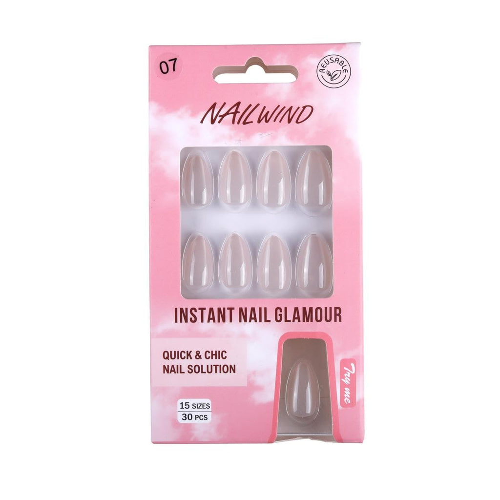 NAILWIND 30Pcs Short Almond chrome & Cat eye Nails, Press On Nails, Soft Gel Mirror Designs Glossy Nail's with Nail Glue, Reusable Glue On in 15 Sizes - 30PCS Stick On Nail Kit, Acrylic Nail for Women 07 - pearl White, - Image 3