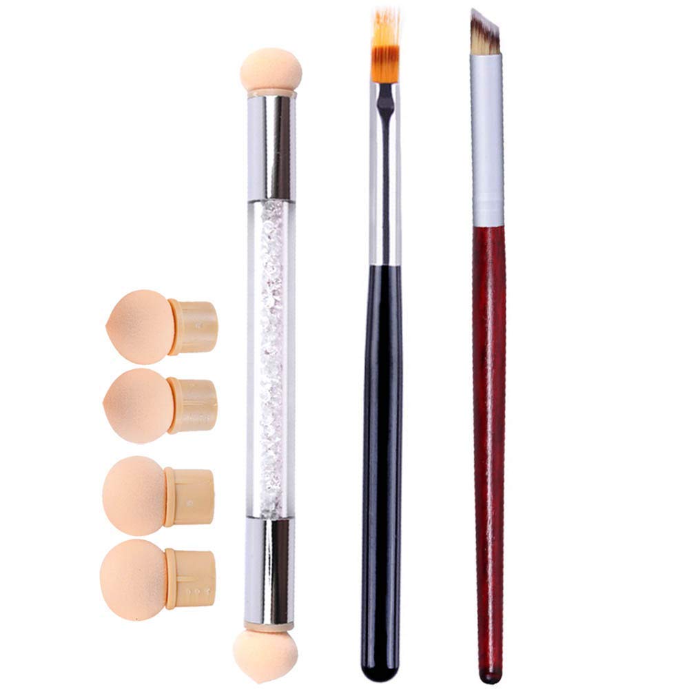 NAILWIND 3 Pcs Ombre Nail Art Brush Set Wooden Gel Builder Brush Double Head Nail Gradient Shading Pen With 4 Replaceable Sponge Heads Manicure Tools