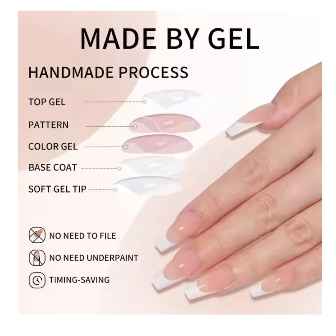 NAILWIND 216Pcs White French Tip Press on Nails Coffin Shape Fake Nails, Artificial Nail Extensions Combo in 9 Colors, Full Cover Glossy Nude False Acrylic Nail for Women Girls Nail Design - Image 6