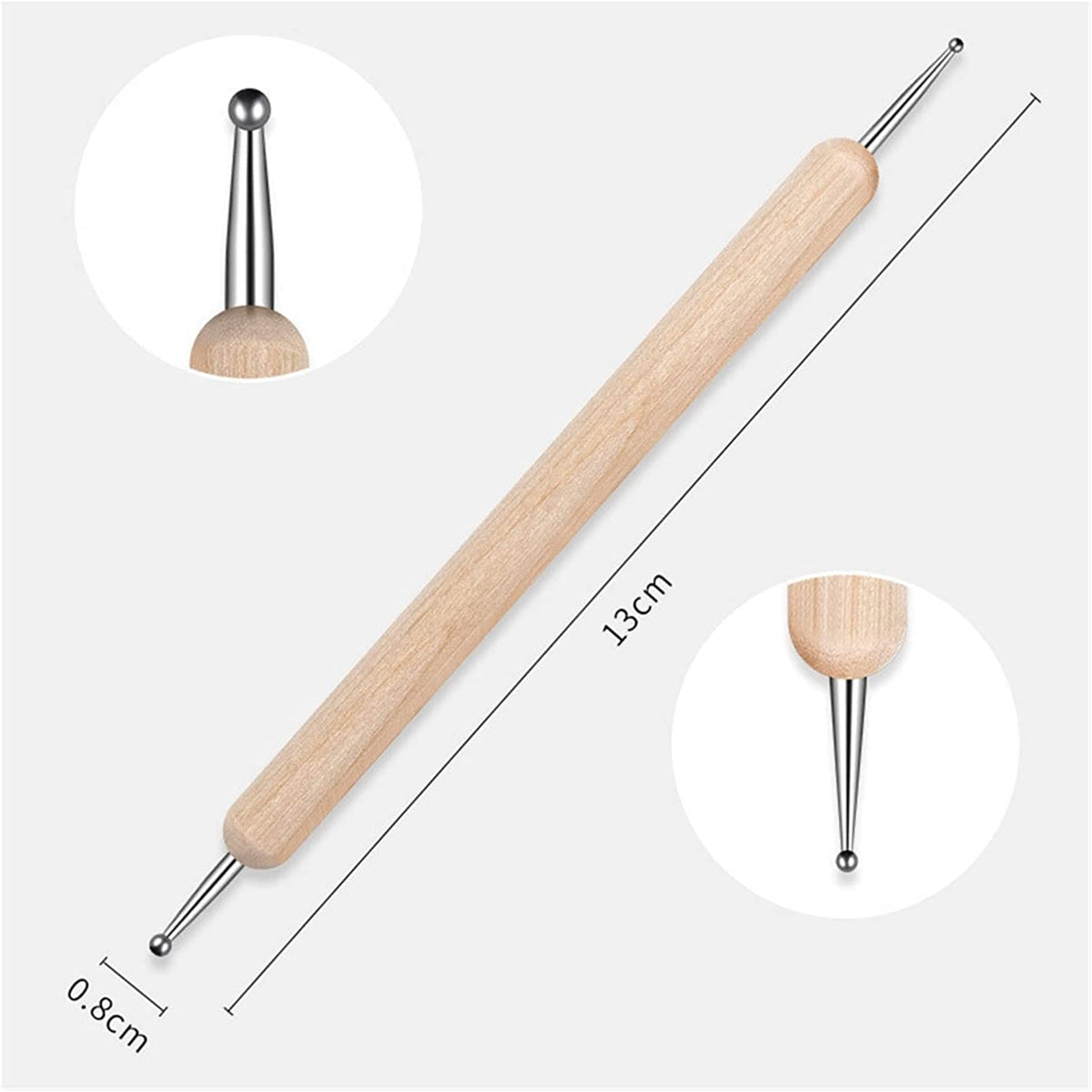 NAILWIND Dual-Ended Nail Art Brushes, Manicure Picking Pen for Rhinestones, Steel Balls, Pearls - DIY Gel Nail Making Dots Design Pen (Wooden Handle, 5 PCS) - Image 4