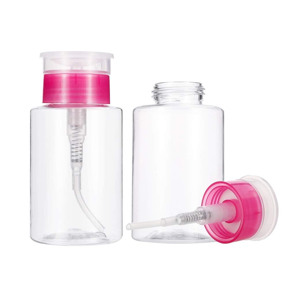 NAILWIND Nail Polish Remover Pump Empty Dispenser Bottle for Alcohol, Nail Polish and Makeup Remover, 150ml(5.10z), Hotpink Top Cap (PACK OF 2)