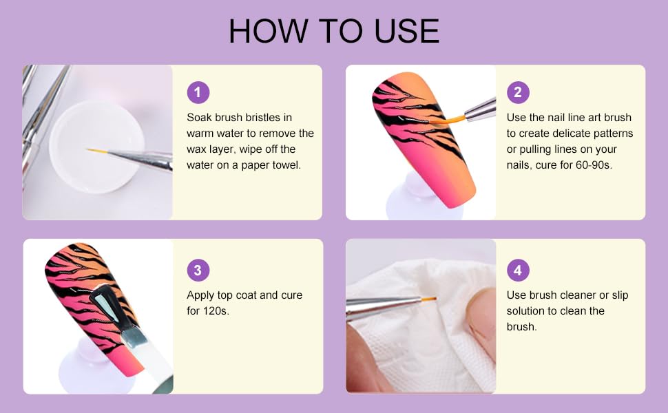 NAILWIND Nail Art Liner Brushes, 6Pcs Nail Gel Polish Painting Nail Design Brush Pen Set with Crushed Diamond Rhinestones Handle for Pulling Lines, Nail Art Design - Image 9