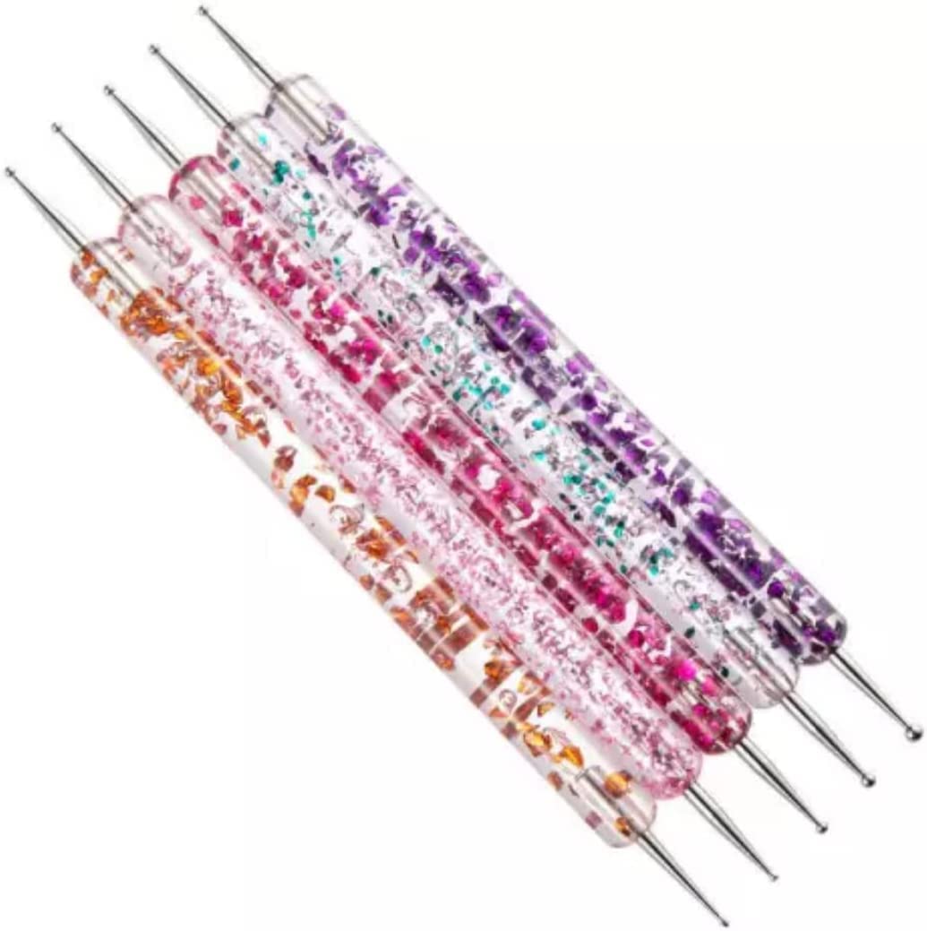NAILWIND Nail Art Dotting Pen Dual?Ended Nail Art Brushes, Manicure Picking Pen for Rhinestones Steel Balls Pearls Nail Decoration, DIY Gel Nail Making Dots Design Pen (Multi, 5 PCS)