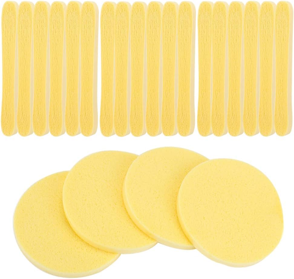 Cosluxe 24 Pcs Facial Sponge Compressed Face Cleansing, Facial Sponge Compressed Makeup Remover Cleaning Puff Pads Makeup Removal puff Pads Exfoliating Wash Round Face yellow