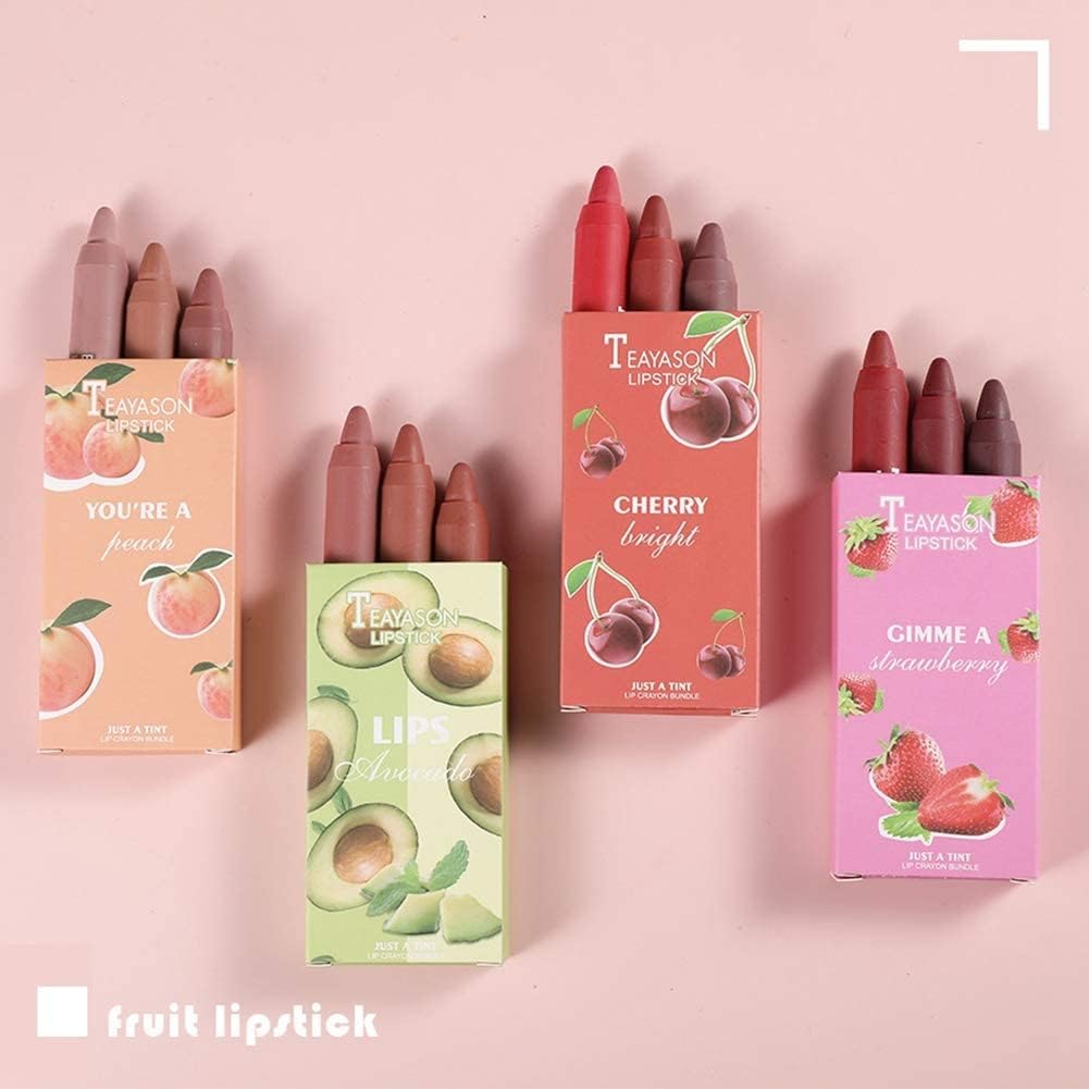 My Colors 3 Colors Smooth Matte Crayon Lipstick Set, Long Lasting Matte Waterproof Not Fade Cream Lipstick Lip Makeup for Women (D - Strawberry) - Image 4