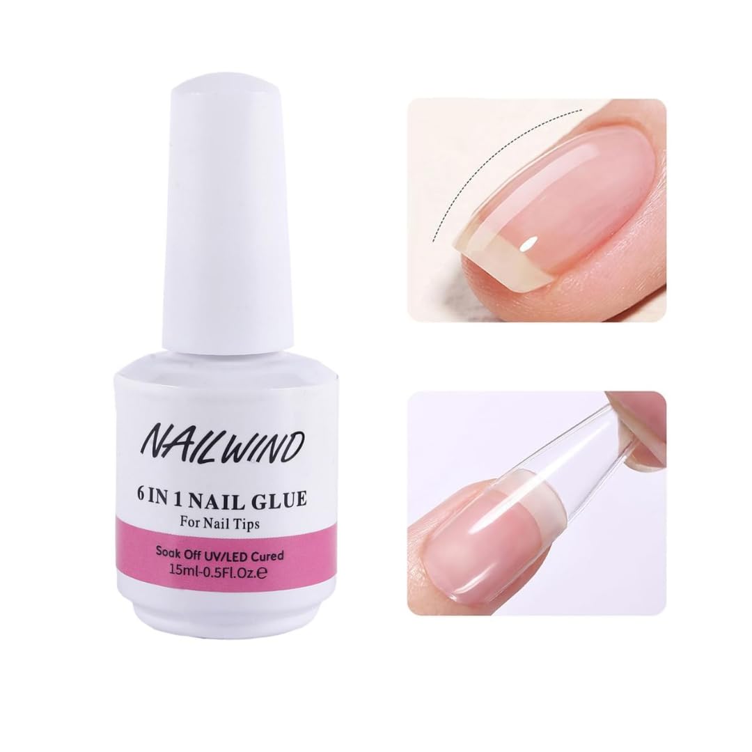NAILWIND Gel Nail Glue, 6 in 1 UV Gel Glue for Nail Tips Need UV Light, Strong Adhesive for Press on Nails Acrylic Tips for Nail Art Design 15ml - Image 3