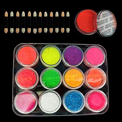 COSLUXE Neon Pigment Eyeshadow Powder & Nail Powder, Nail Pigments Dust Nail Glitter, Neon Pigment Eyeshadow Powder for Face Body Makeup,Nail Art Decoration (Fluorescence Powder, 12 - Pcs) - Image 7