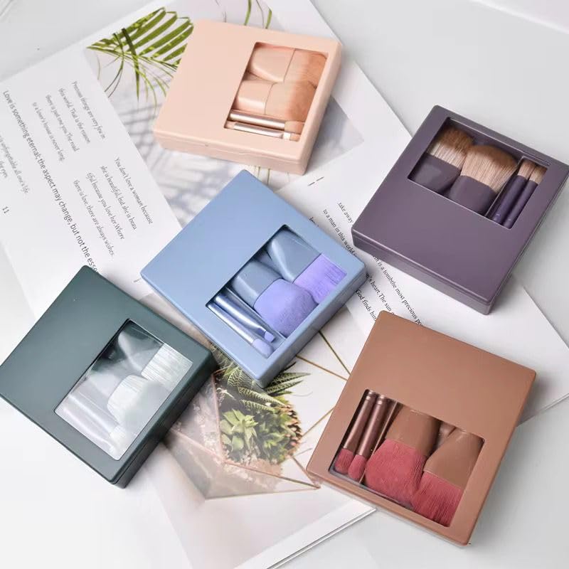 COSLUXE Portable Travel Makeup Brush Set, 5pcs Easy-taken Complete Function Cosmetic Brushes Kit with Case and Mirror - Face Make Up Brush - Multicolored - Image 4