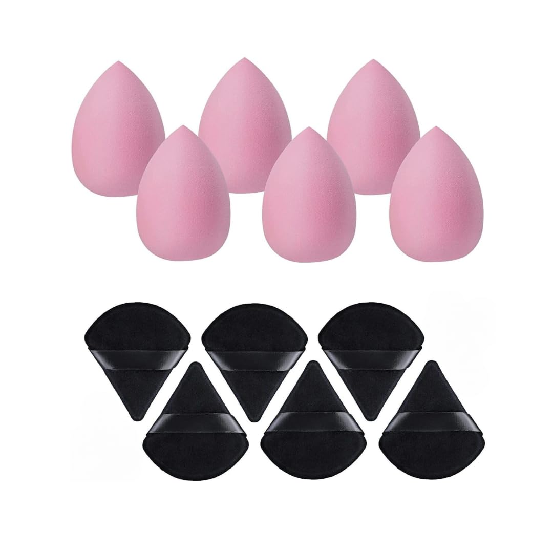COSLUXE Makeup Sponge Set, 4 Pcs Triangle Powder Puff and 2 pcs Beauty Blender Multi-colored, Make Up Sponges for Face,Velour Powder Puff for Loose Powder Mineral Powder Foundation Makeup Tools